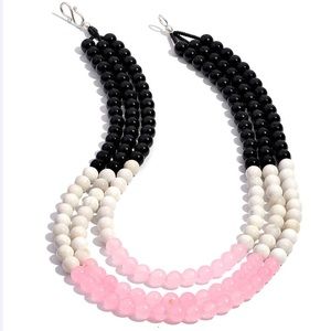 Pink and White Quartzite, Black Agate Necklace